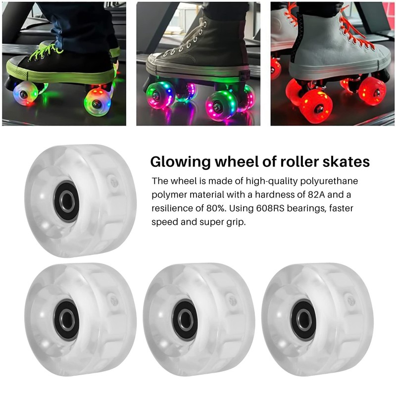 XIAOJUN 4Pcs Roller Skate Wheels Luminous, with Bearings Outdoor Roller