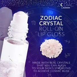 Blossom Lip Gloss Zodiac Sign Vanilla Scented Roll-On Lip Gloss, Moisturizing + Hydrating with Zodiac Crystals, Made in USA, 0.20oz, Libra