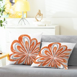 CaliTime Throw Pillow Covers Pack of 2 Cozy Fleece Two-Tone Abstract Blooming Flower Decorative Cushion Cases for Couch Bed Sofa Farmhouse Decoration 18 X 18 Inches Burnt Orange Grey