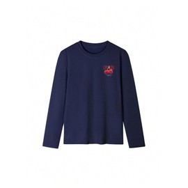 RoseSeek Women's Cherry Graphic Tees Crew Neck Long Sleeve T Shirts Casual Fall Tops Trendy Deep Blue Large