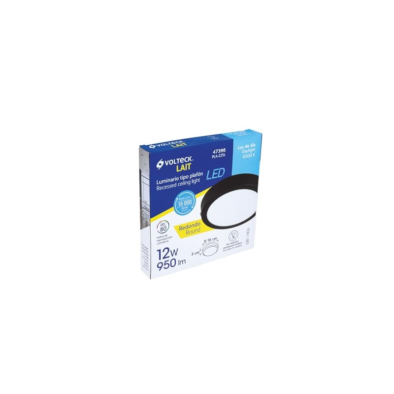 Volteck Lait PLA-225L, Luminario LED tipo plafón 12 W, redondo,