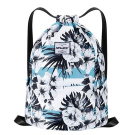 HAWEE Waterproof Drawstring Backpack with Inner Pocket Large Gym Bag Drawstring Daypack Drawstring Bag Sports Bag Unisex for Women Men Travel Everyday Outdoor Yoga School Beach Swimming, White flower,