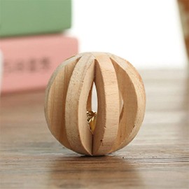 ZhangyiHot 1Pc Yellow Natural Wood Dumbells Unicycle Bell Roller Non-Toxic, Safe for Pets Pet Chew Toy for Guinea Pigs Rat Rabbits Toys (No Bark Watermelon Ball)