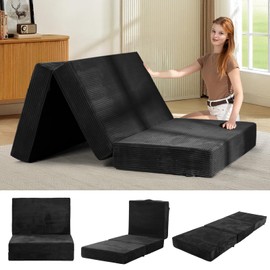 6-Inch Tri-Fold Mattress Twin Size - Foldable Futon Sofa Bed with Removable Washable Cover, Folding Memory Foam Futon Mattress | Non-Slip Bottom & Carry Handles for Guest, Camping, Dorm