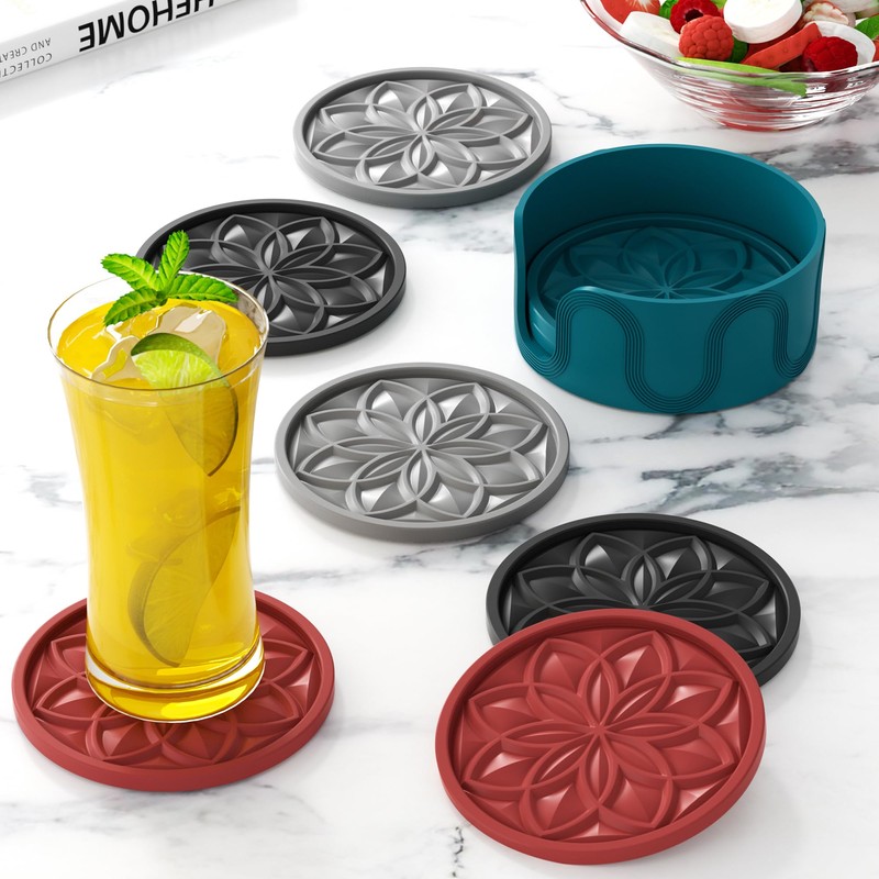 HFHOME Coasters for Drinks 6 Pack Silicone Coasters Set with