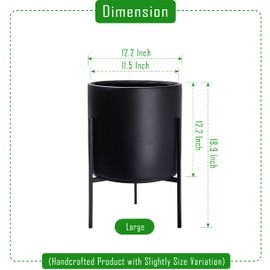 D'vine Dev Modern Black Plants Pot Cylinder Planter with Heavy Duty Stand, Large 12 Inch Pot, 17.6 Inch with Stand Height, 96-T-B-3