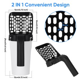 MYPIN 2 in 1 Katzenstreuschaufel mit Katzenstreu Abfallbehälter, Abnehmbar Schaufel ​für Katzenstreu mit Tiefer Schaufel und Griff (inkl. 120 Stück Abfallsäcken), Schwarz und Weiß