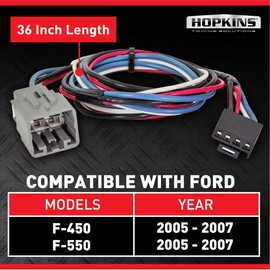 Hopkins 47735T Ford Plug-in Simple! Brake Control Connector, 36 inch Wire Length, Compatible with Tekonsha Brake Controllers and 2005 – 2007 Ford F-450 and F-550