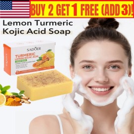 SADOER Turmeric & Kojic Acid Brightening Soap – Dark Spot Remover Glowing Skin Bar New