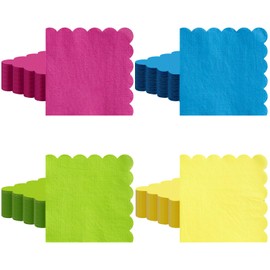 Xiangqu 120 Pcs Neon Napkins, 5 x 5 Inch Bright Colorful Rainbow Cocktail Napkin Scalloped Fiesta Napkins Luncheon Napkin Neon Party Supplies for Birthday, Neon Party Favors