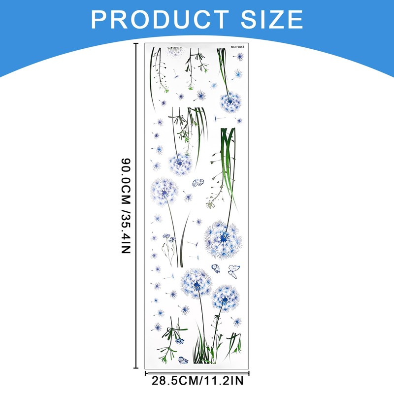 RUCUDIM Blue Dandelion Window Sticker, Butterfly Window Sticker, Flowers, Double-Sided