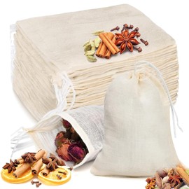 60 Pcs Muslin Bags with Drawstring（10 * 15cm and 8 * 10cm）,Reusable Tea Bags, Spice Bags for Cooking Soup/Herb/Loose Leaf Tea, Natural Cotton Cheese Cloth Bag for Straining, Sachet Bags Empty