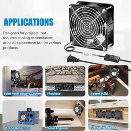 GDSTIME AXIAL Fan 12038, 110V 120V AC 120mm x 38mm Dual Ball Bearing High CFM with Swtich Power Cord for DIY Cooling Ventilation Exhaust Projects