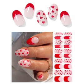 AutyaMee Semi Cured Gel Nail Strips (Red Love)-20 PCS Gel Nail Wraps | Valentines Day Gel Nail Stickers, Salon Quality & Easy To Use | UV Light Required