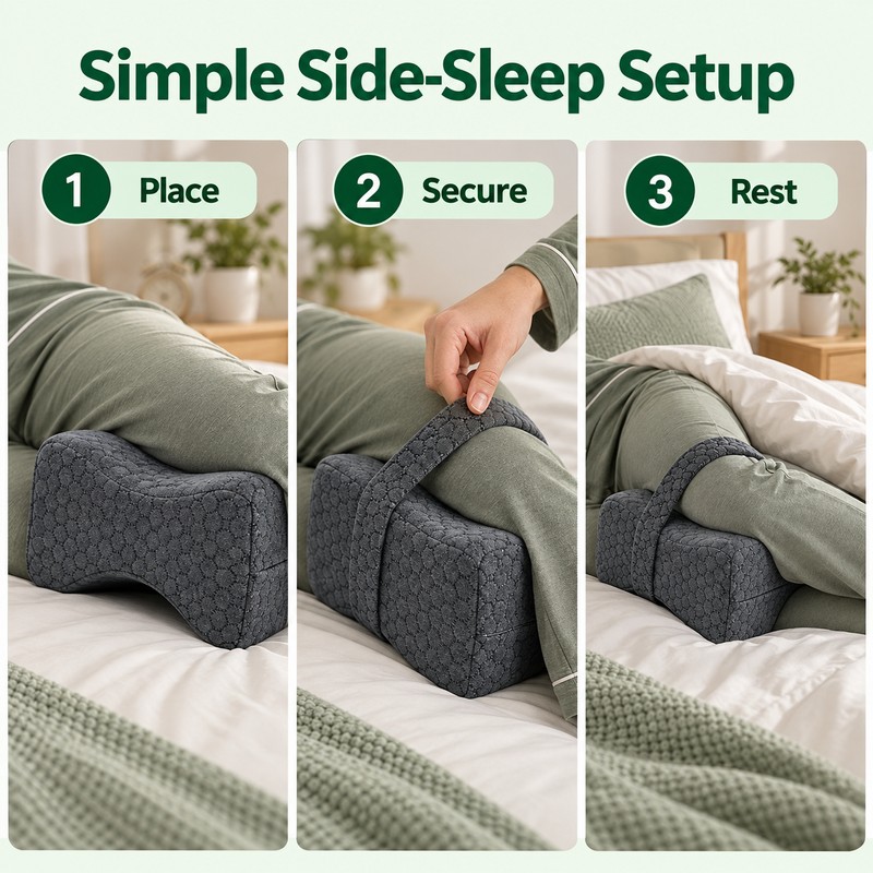 Memory Foam Knee Pillow for Side Sleepers with Dual-Sided Elastic
