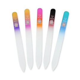 Bona Fide Beauty Czech Glass File Set, 5-Pc Files with Sleeves (Multicolor) | Fine grit on both sides, Genuine Bohemian crystal nail files, easy to cl