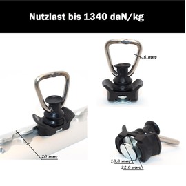 Gubar-Tech Heavy Duty 10 x Single Fitting -1340 daN/kg End Fitting for Airline Line and Lashing Rails for Car, Motorcycle, Trailer or Motorhome or Sports Area (Black)