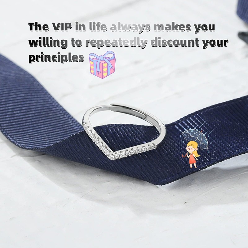 Ticome Sterling Silver Wishbone Ring,V-Shaped Stackable Ring,Straight Diamond Ring,Ring for