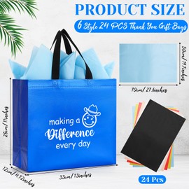 Sunnymove 24 Pcs Thank You Gift Bag with Tissue Paper Bulk, 13 x 11 x 4.7 Inch Reusable Employee Appreciation Gift Bags Non-woven with Handle for Teacher Staff Volunteer Coworker(Colorful)