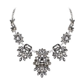 EVER FAITH Rhinestone Chunky Choker Necklace for Women Crystal Floral Statement Necklace for Wedding Party Iridescent Clear AB, Crystal