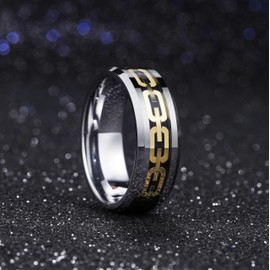 King Will 8mm Mens Tungsten Wedding Band Silver Carbide Rings Gold Chain Sticker Inlay Men's Engagement Ring for Men Women Beveled Polished Edge Comfort Fit Size 11