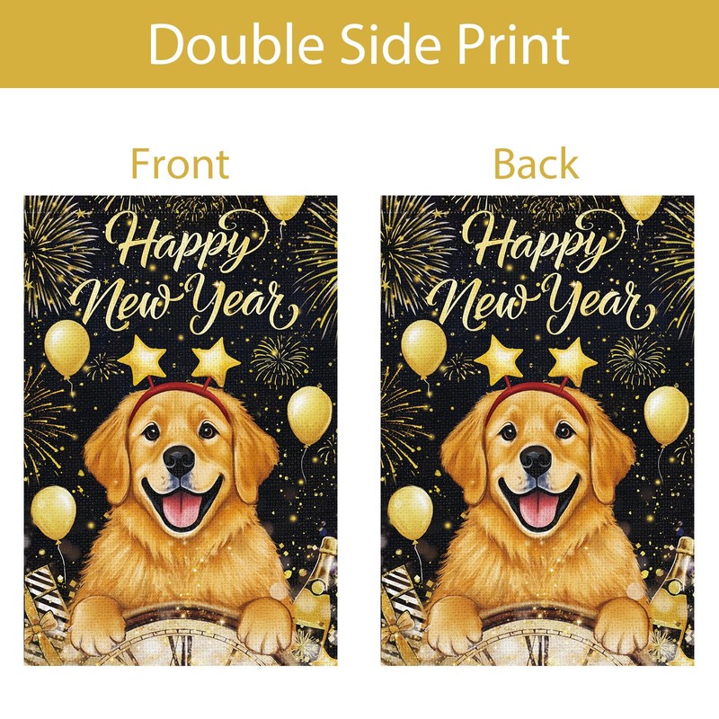 Happy New Year Garden Flag 28x40 Inch Double Sided Burlap