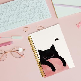 JKMBN Coquette Trendy Black Cats Spiral Notebook, Preppy Cute Funny Cat Notebook Office Supplies Gifts for Cat Lovers Women Girls, Hardcover Notebooks College Ruled 5.5 x 8.3