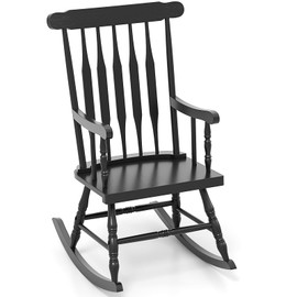 Giantex Outdoor Wood Rocking Chair - Patio Rocking Chair with Solid Rubber Wood Frame, Slat Back, Outside & Indoor Rocker for Garden, Poolside, Balcony, Backyard, Lawn, Front Porch Rocker, Black