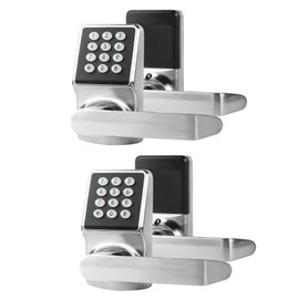 Keyless Entry Door Lock with Keypad - Digital Door Lock with Handle, Smart Door Knob with Code, Electronic Deadbolt with Card, Passcode & Key, for Front Door, Home, Office (Silver)