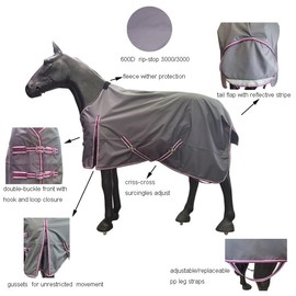 BARN & STABLE 600D 3000mm/3000mvp Super Waterproof & Breathable Horse Rain Sheet Turnout Horse Blanket Sheet for Horse with Leg Straps -no Fill