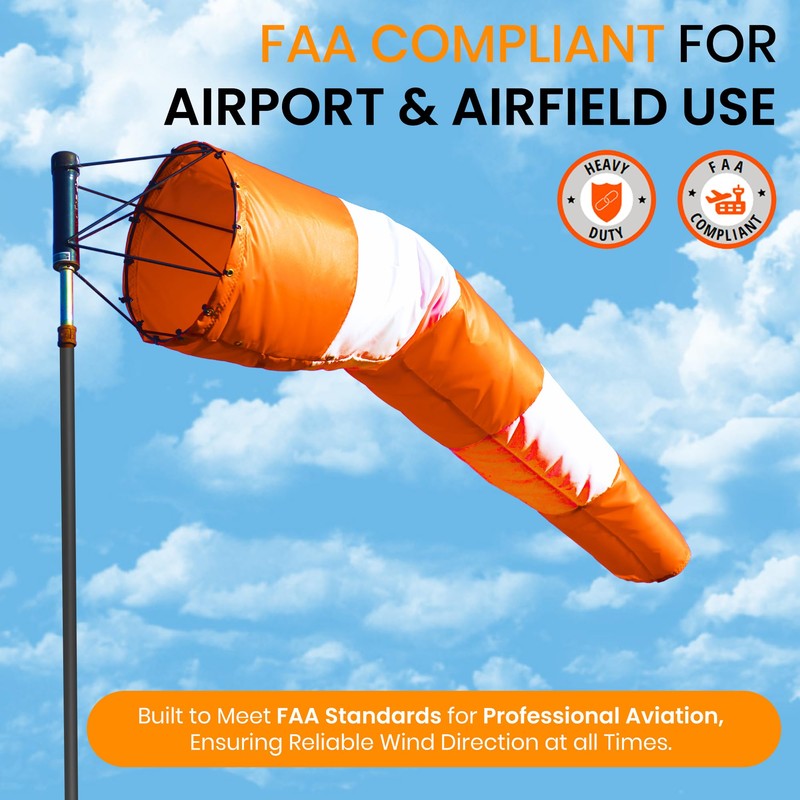 18"x72" Airport Windsock | Heavy Duty, All Weather, Waterproof, UV