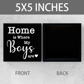 Home is Where My Boys are Sign, New Mom Gifts, Funny Mothers Day Gifts ideas for Mom Mother Mommy, Home Family Living Room Bedroom Decor 5 X 5 Inch（Black）