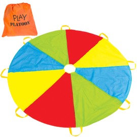 Play Platoon Rainbow Parachute Toy for Kids, 6 ft Play Parachute Game with 8 Handles, PE Equipment for Elementary School Gym Class, Backyard/Indoor Equipment