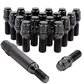 Wheel Accessories Parts 20 PC Black 12x1.25 Locking Spline- Cone Seat- Lug Bolts with Dual Hex Key (24mm Long) (20, Black)