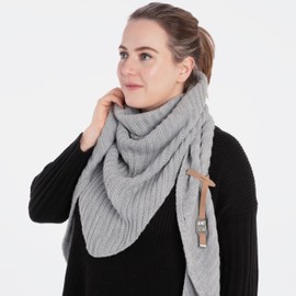 KNIT FACTORY - Demy Triangle Scarf - Women's Knitted Scarf with Wool - Winter Scarf - Autumn & Winter Essentials - Winter Triangular Scarf - Scarf for Winter - High Quality - 190 x 85 cm, gray
