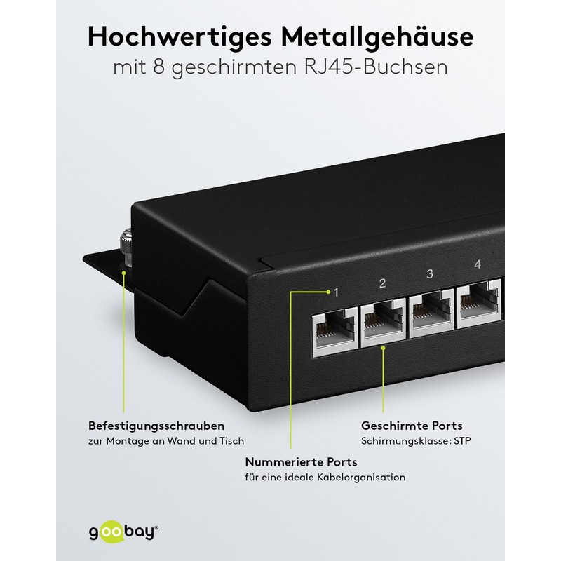 Goobay 96105 CAT 6 Mini/Desktop Patch Panel, 8 Port