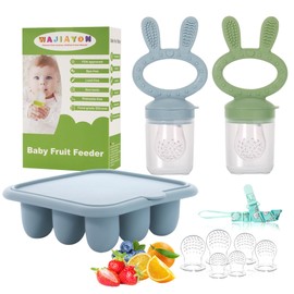 WAJIAYON Baby Breastmilk Popsicle Molds & Baby Fruit Feeder (3 Pack), Baby Food Freezer Tray Storage Containers, Silicone Teething Pacifier Feeder and Teether for Babies,Baby Feeder - Blue
