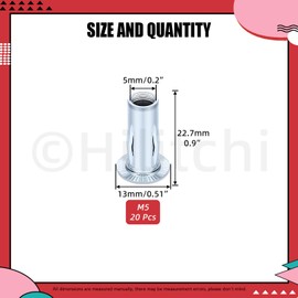 Hilitchi 20Pcs M5 Multi-Grip Rivet-Nut, Flat Head Threaded Insert Nut Pre Bulbed Threaded Shank Inserts, Zinc Plated Flat Head Slotted Nut Construction Fasteners for Industrial