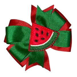 Watermelon Pinwheel Hair Bow 4" Red & Green