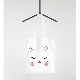 MoonWorks Jute Bag Cat Face Cat Animal Faces Cotton Bag Tote Bag White One Size, Cat white