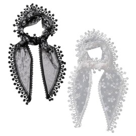 CABODYALS 2Pcs 2 Colors Lace Scarf Head Wrap Flower Pattern Cloth Vintage Soft Triangle Hairband Floral Edging Trimming Polyester Sheer Headbands for Women Hair Accessories Party Wedding Daily Wear
