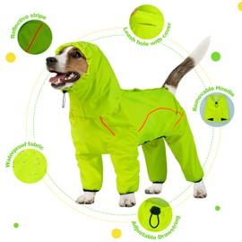 ADNIKIA Dog Raincoat, Waterproof Dog Rain Jacket with Removable Hood，Adjustable 4 Legs Pet Poncho with Leash Hole，Reflective Stripe Hooded Snowproof Windproof Clothes for Small to 3X-Large Dogs, S