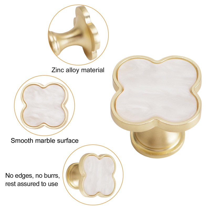 MOROBOR 6 Pcs Four-Leaf Clover Cabinet Knobs Creative Bling Zinc