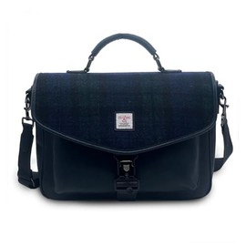 Islander The Laptop Bag - Made of Microfibre Leather & Harris Tweed (Black Watch Tartan)