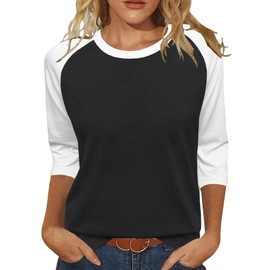 Heymiss Summer Tops for Women 2025 Round Neck 3/4 Sleeve Tshirts Loose Casual Shirts Black