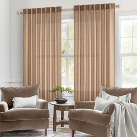 MIULEE - Cortinas de lino café claro de 45 pulgadas de largo, 2 paneles para cocina, recámara, sala de estar, lino suave y grueso con textura de lino corto, cortinas de ventana de sótano,