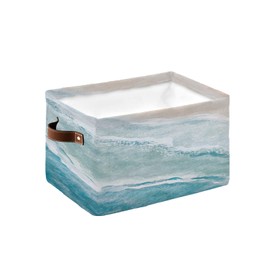 DecorLovee Summer Beach Storage Basket Waterproof Cube Storage Bin Organizer with Handles, Ocean Nautical Coastal Seaside Aqua Beige Collapsible Storage Cubes Bins for Clothes Books 15"x11"x9.5" 1 Pcs