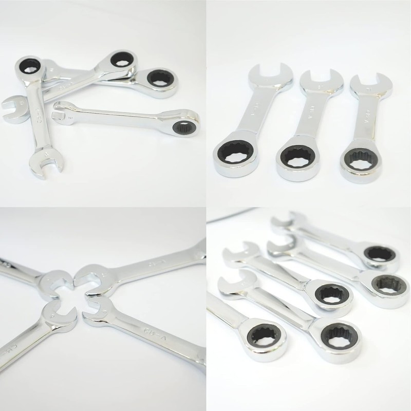 Leliafleury 2Pcs 17mm Stubby Ratchet Spanner, Short Combination Ratcheting Wrench,