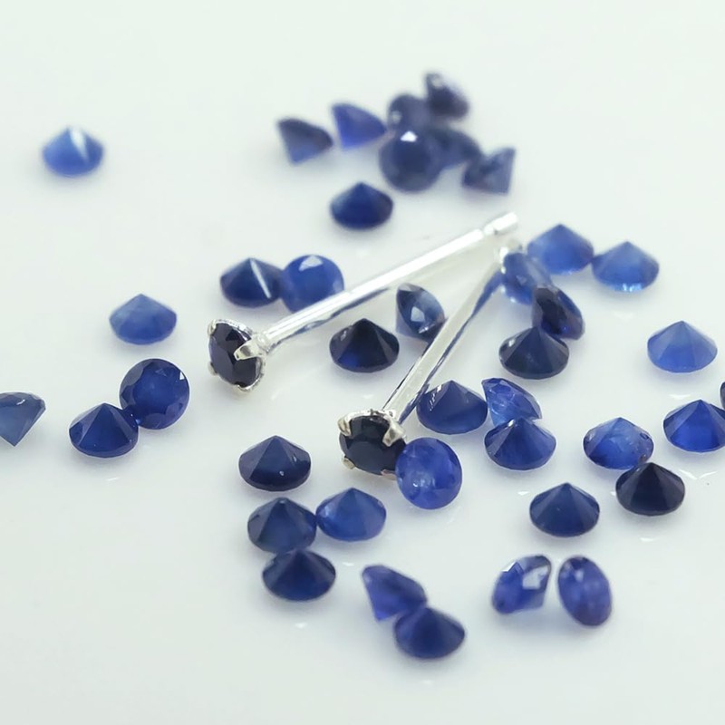 Richight Micro 0.08 inch (2 mm) Natural Stone, Sapphire, Sterling