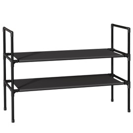 Sakugi Shoe Rack with Non-Woven Fabric - 2-Tier Shoe Organizer for Closet, Garage, Corridor & Entryway, Sturdy and Stackable, Medium, Black